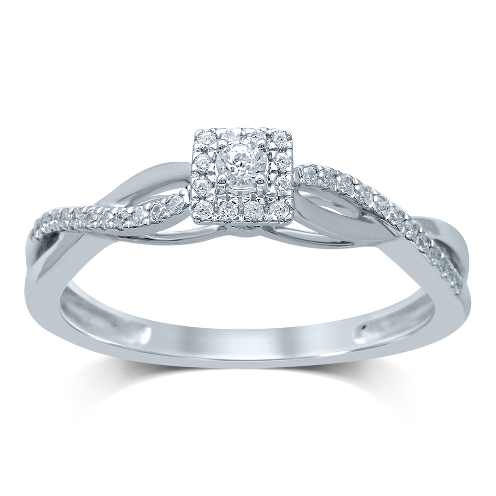 14 Karat White Gold 0.20ct Diamond Cluster Engagement Ring - Size 7