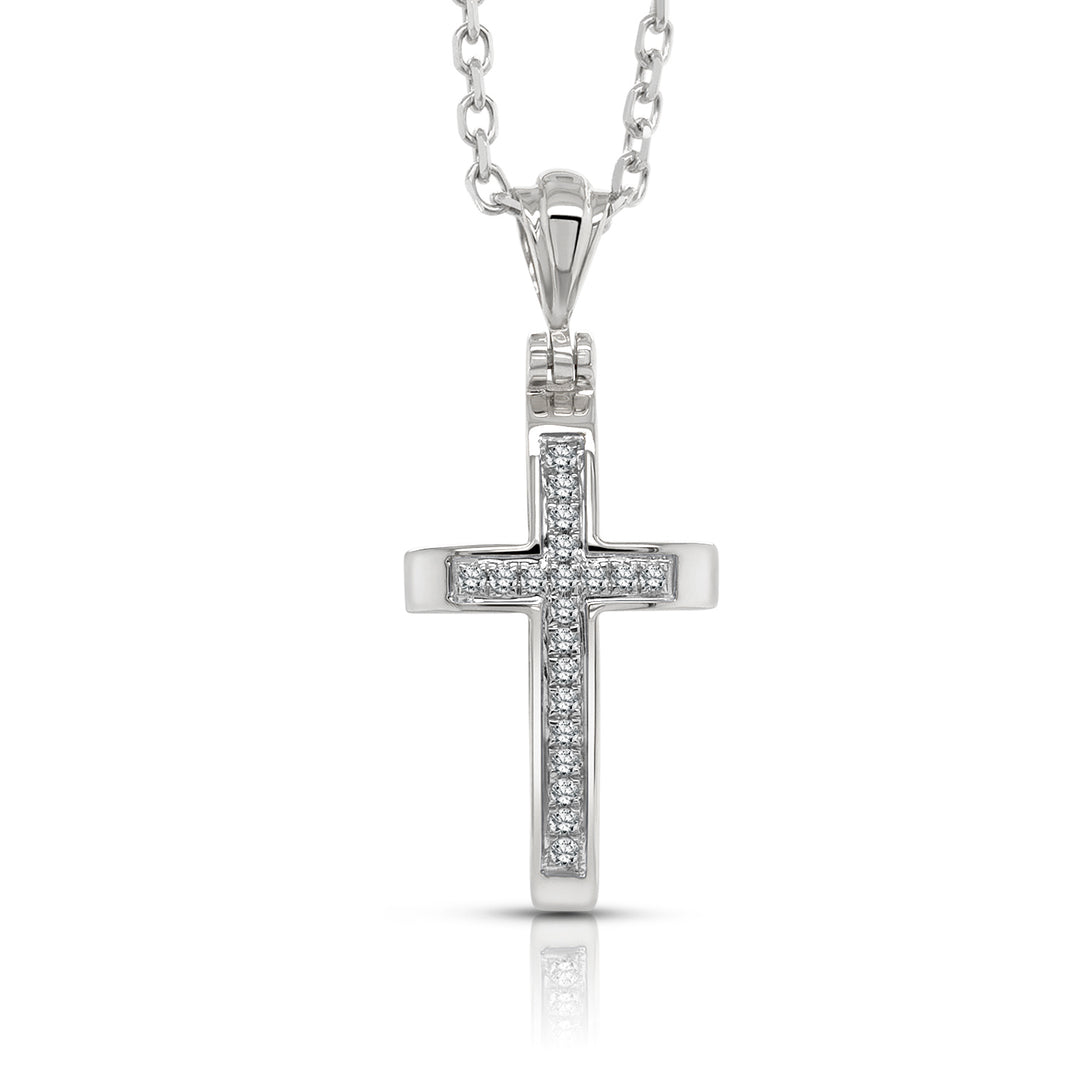14 Karat White Gold 0.06ct Diamond Cross Pendant