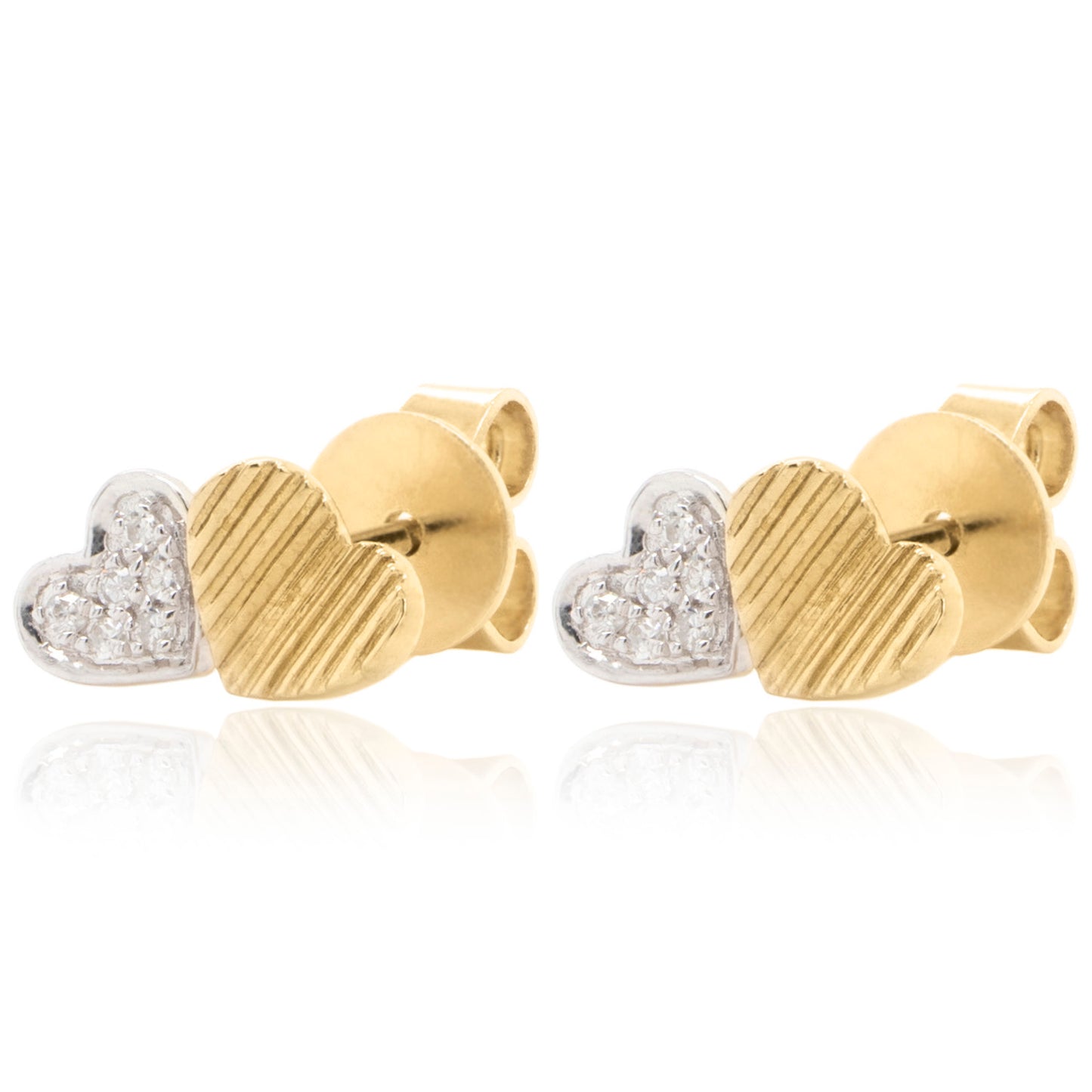 14 Karat Yellow Gold Diamond Heart Earrings