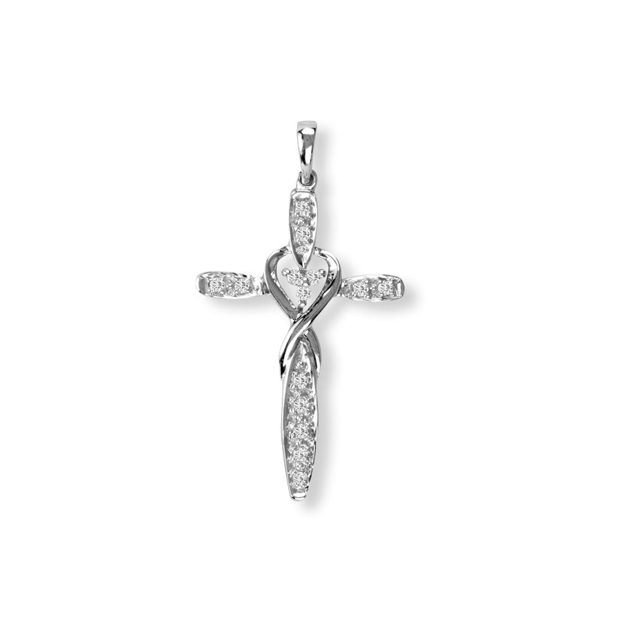 14 Karat White Gold Diamond Cross Pendant