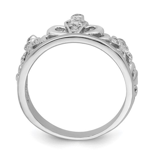 Sterling Silver Cubic Zirconia Crown Ring - Size 6