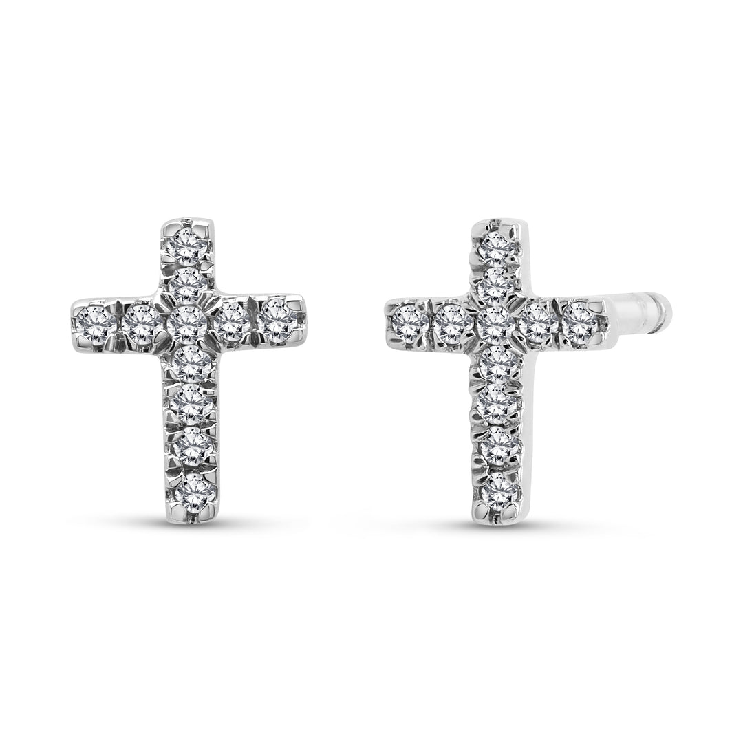 14 Karat White Gold Diamond Stud Cross Earrings