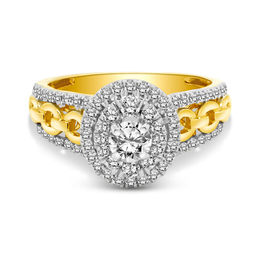 Lady's 14 Karat Yellow Gold 0.73ct Diamond Cluster Engagement Ring - Size 7