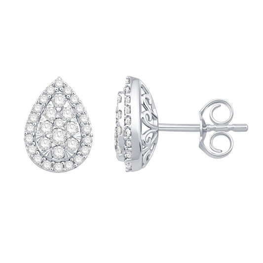 14 Karat White Gold Diamond Pear Earrings