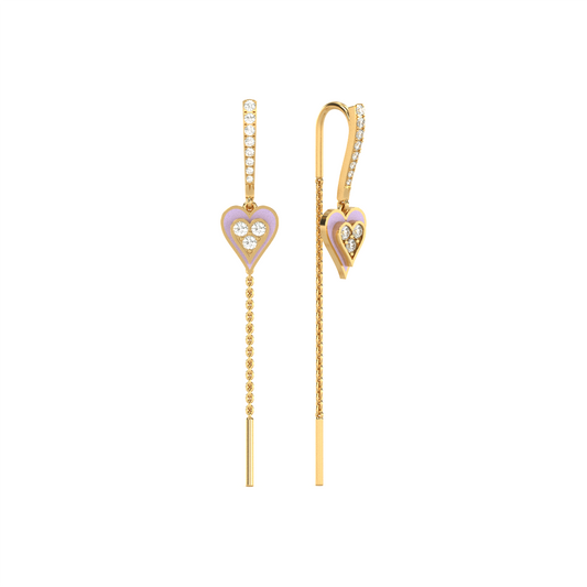 14 Karat Yellow Gold Diamond Heart Drop Earrings