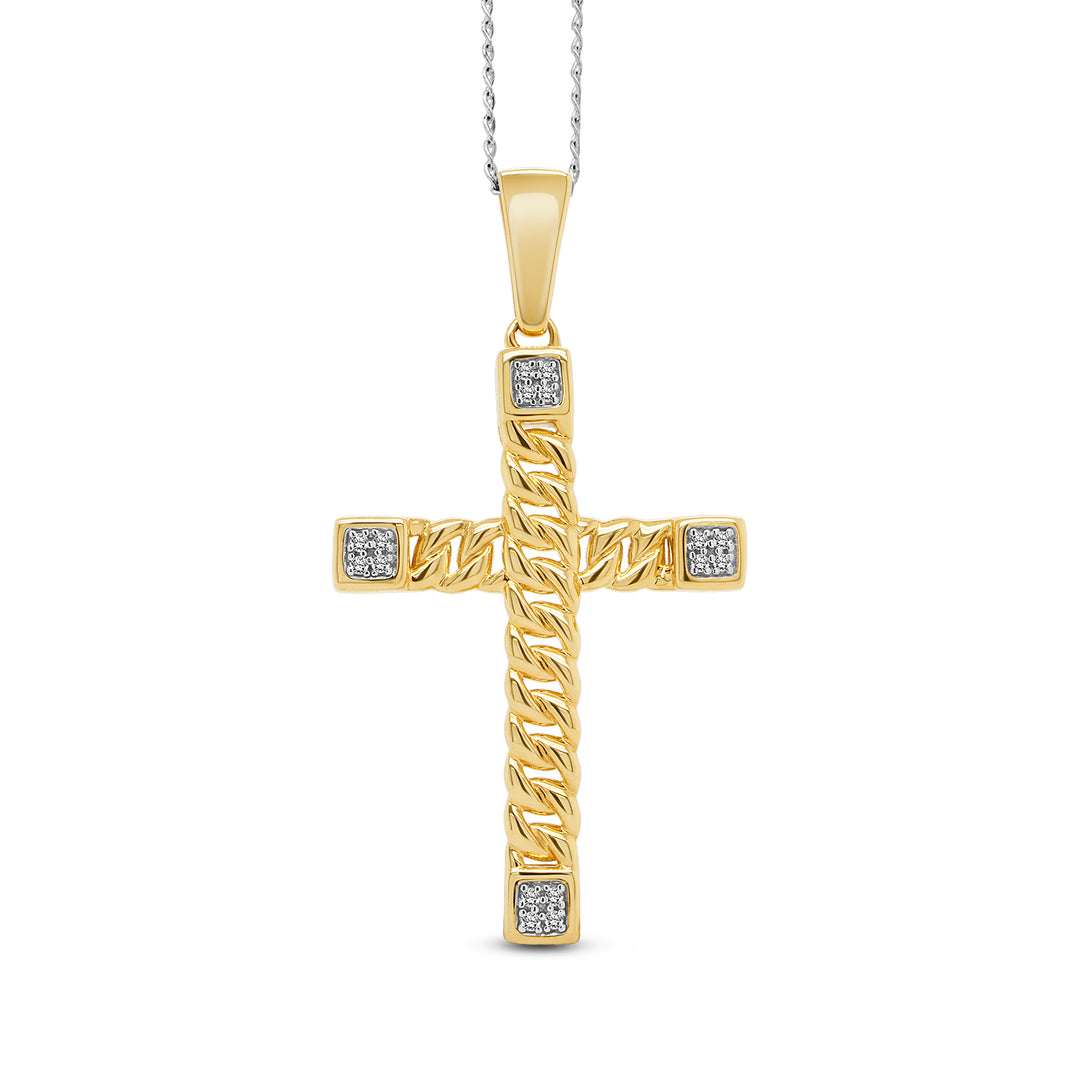 14 Karat Yellow Gold Diamond Cross Pendant