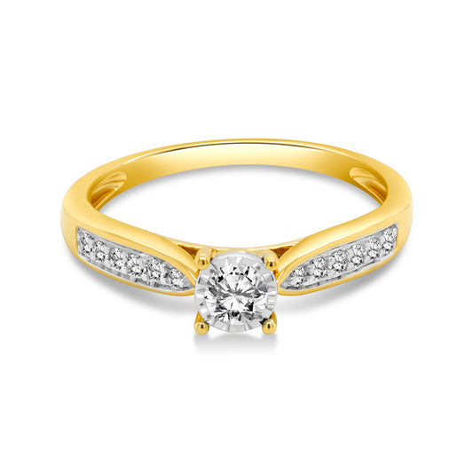 Lady's 14 Karat Yellow Gold 0.25ct Diamond Miracle Setting Engagement Ring - Size 7