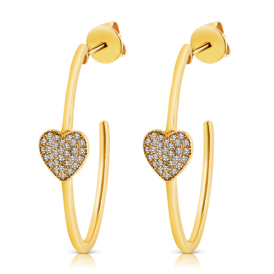 14 Karat Yellow Gold Diamond Heart Earrings