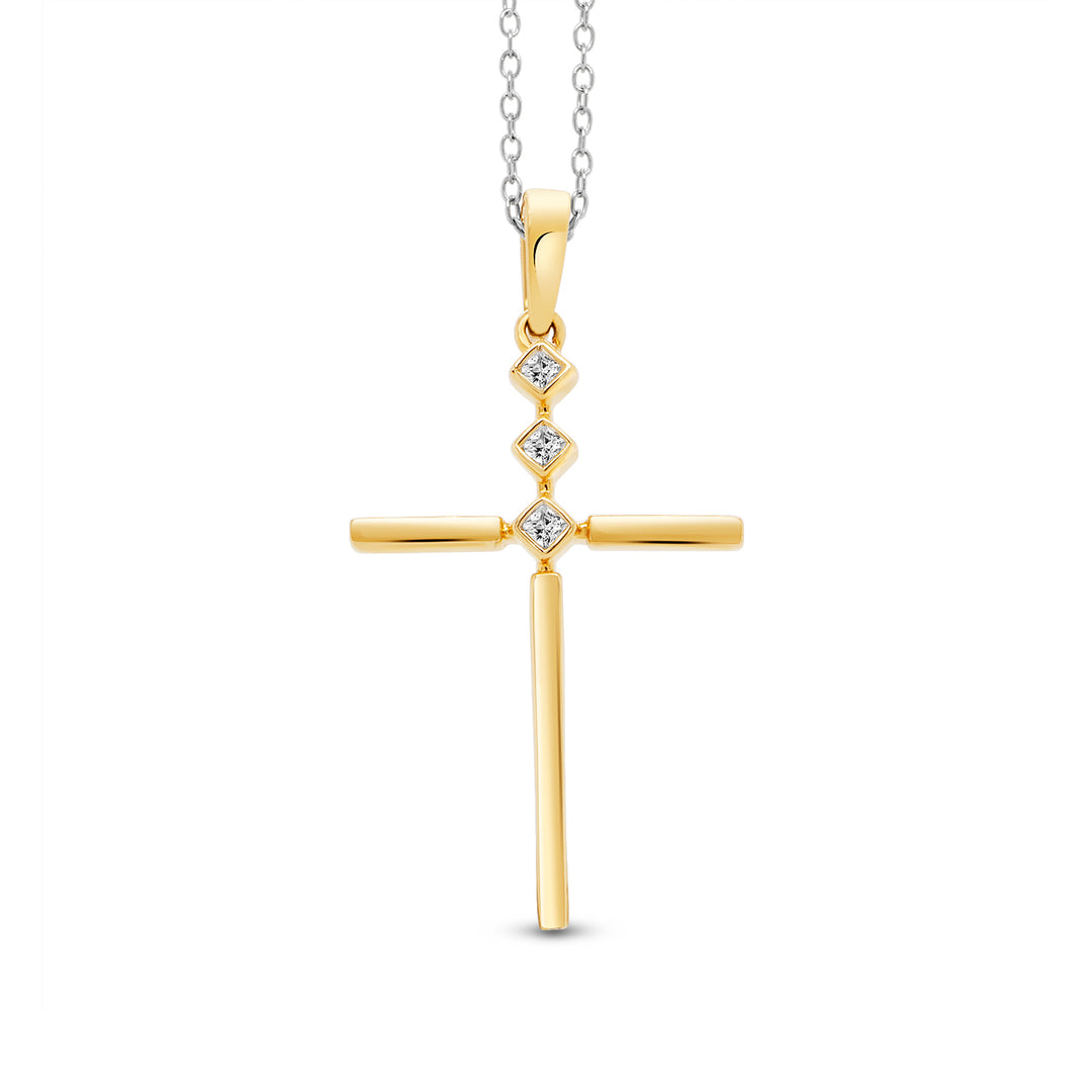 14 Karat Yellow Gold Diamond Cross Pendant