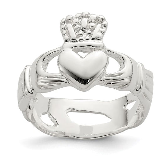 Sterling Silver Polished Claddagh Ring - Size 7