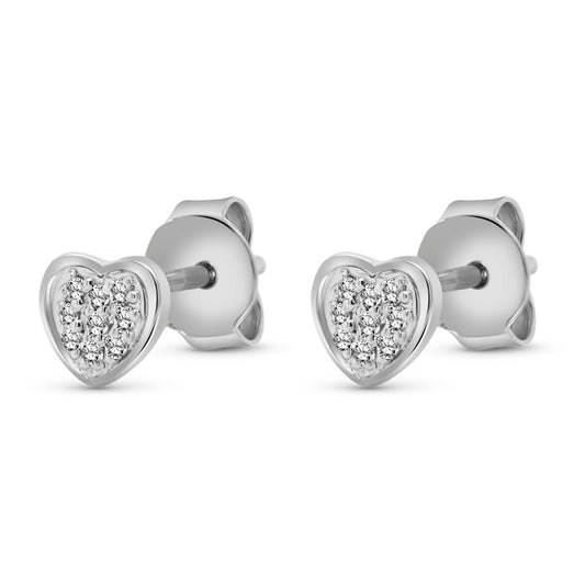 14 Karat White Gold Diamond Heart Earrings
