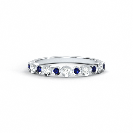 Lady's 14 Karat White Gold Contemporary Diamond and Sapphire Fashion Ring