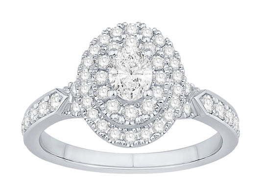 Lady's 14 Karat White Gold 1.00twt Diamond Double Halo Engagement Ring - Size 7