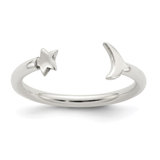 Sterling Silver Moon and Star Adjustable Ring