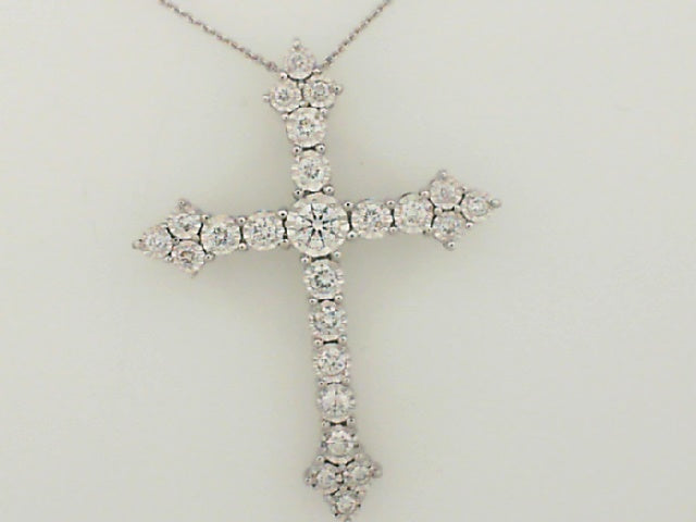 White 14 Karat Cross Diamond Pendant
