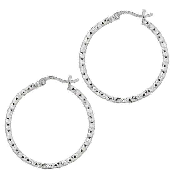 Sterling Silver Small Hoop Diamond Cut Earrings