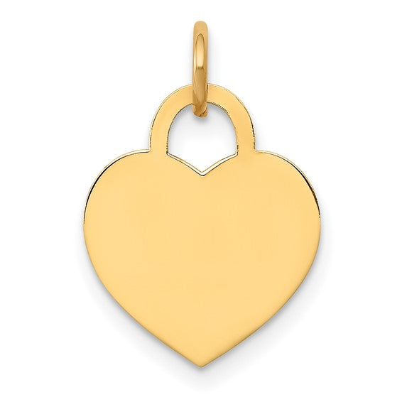 14 Karat Yellow Gold Engravable Heart Charm Pendant