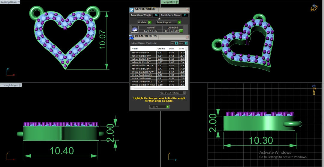 A image showing the computer rendering of the heart portion of the Two Name Diamond Name Necklace with Heart