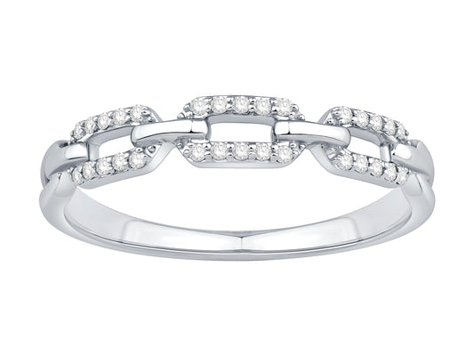 Lady's 14 Karat White Gold 0.13ct Diamond Open Link Fashion Ring - Size 7