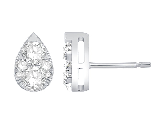 14 Karat White Gold 0.88ct Diamond Pear Shaped Stud Earrings