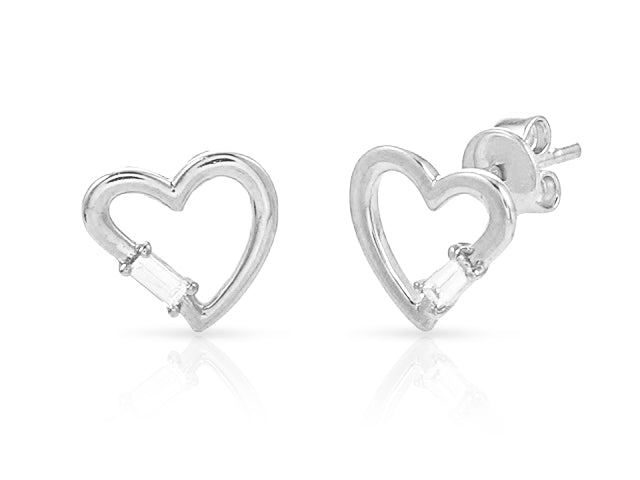 14 Karat White Gold 0.09ct Diamond Baguette Heart Stud Earrings