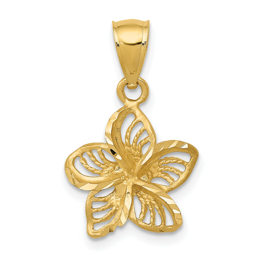 10k Polished and D/C Beaded Plumeria Flower Charm