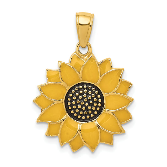 10k Enameled Yellow Sunflower Pendant