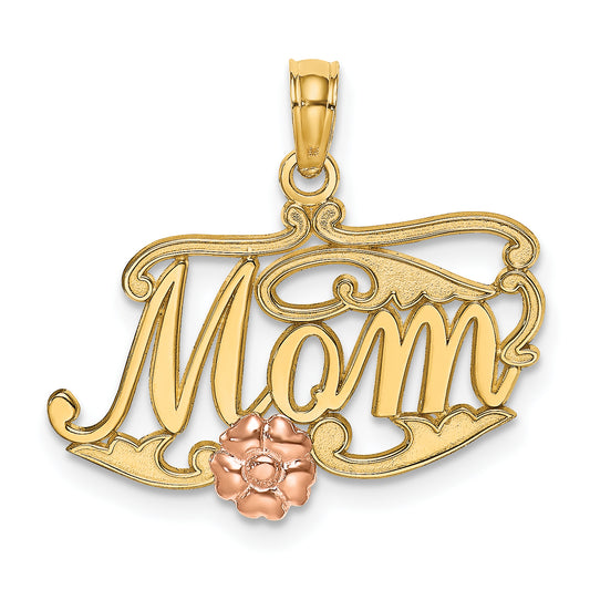 10k Two-Tone MOM Script with Flower Charm