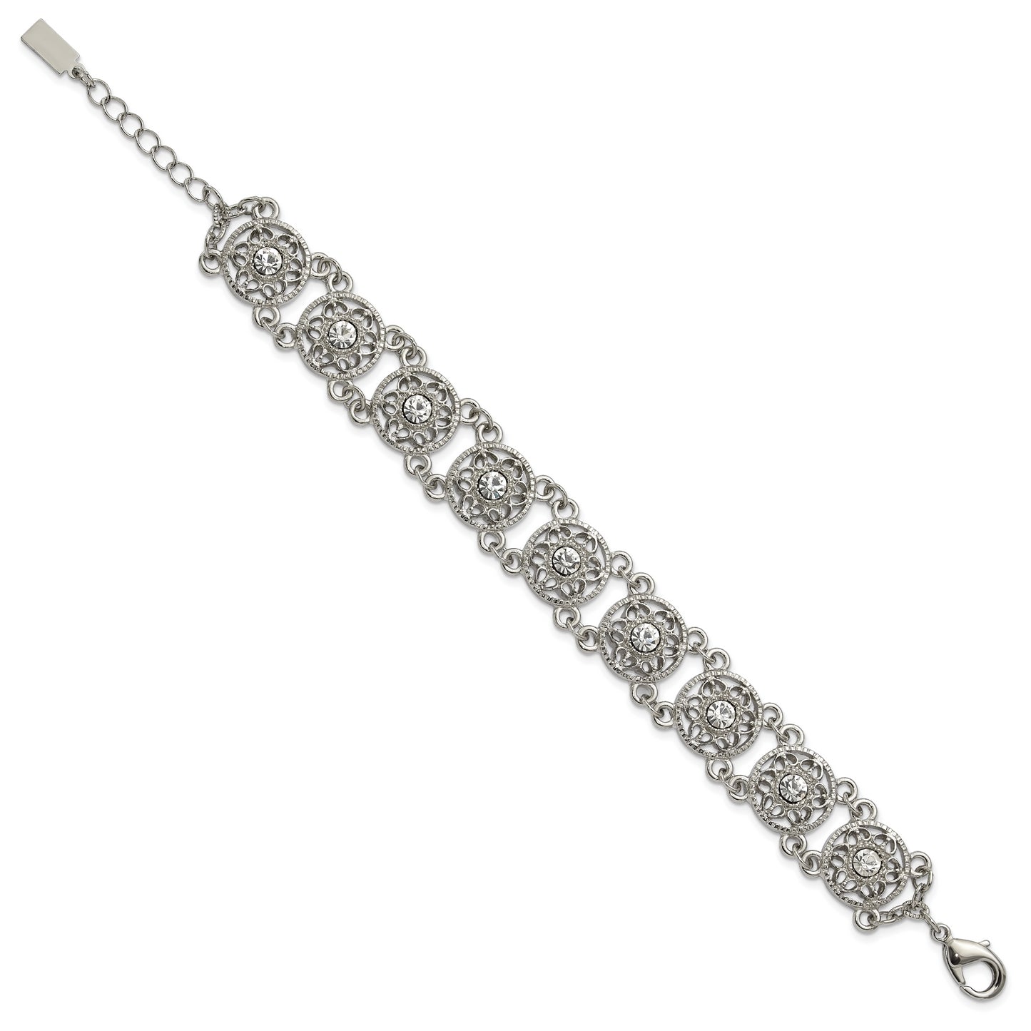 1928 Jewelry Silver-tone Fancy Clear Crystal Link Vintage 7 inch Bracelet