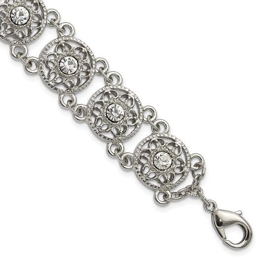 1928 Jewelry Silver-tone Fancy Clear Crystal Link Vintage 7 inch Bracelet