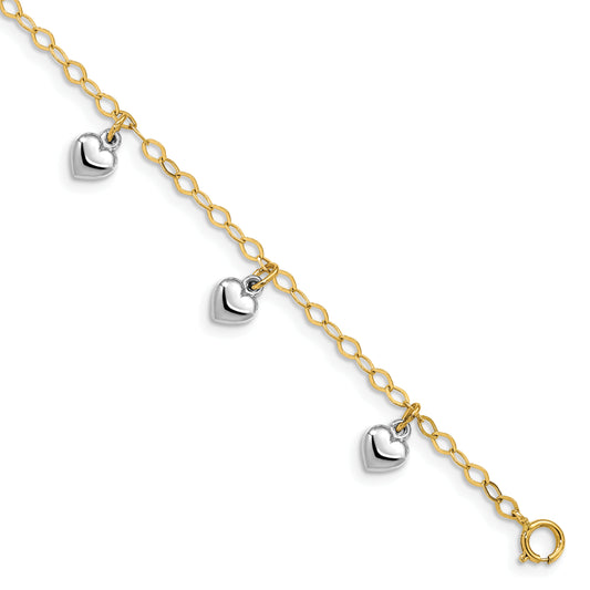14k Two-tone Polished Dangle Heart Baby Bracelet