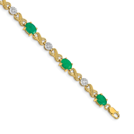 14k Diamond and Emerald Infinity Bracelet