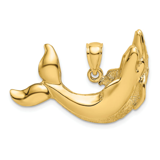 14K Polished Textured Dolphin Charm