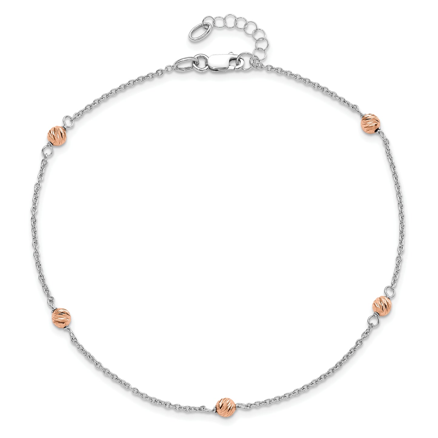 Leslie's 14K White and Rose Gold Polished D/C Beaded with 1in ext. Anklet