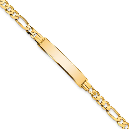 14 Karat Yellow Gold Flat Figaro Link 7mm ID Bracelet