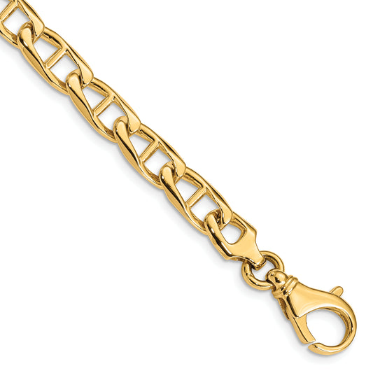 14K 9 inch 6.9mm Hand Polished Fancy Anchor Link with Fancy Lobster Clasp Bracelet
