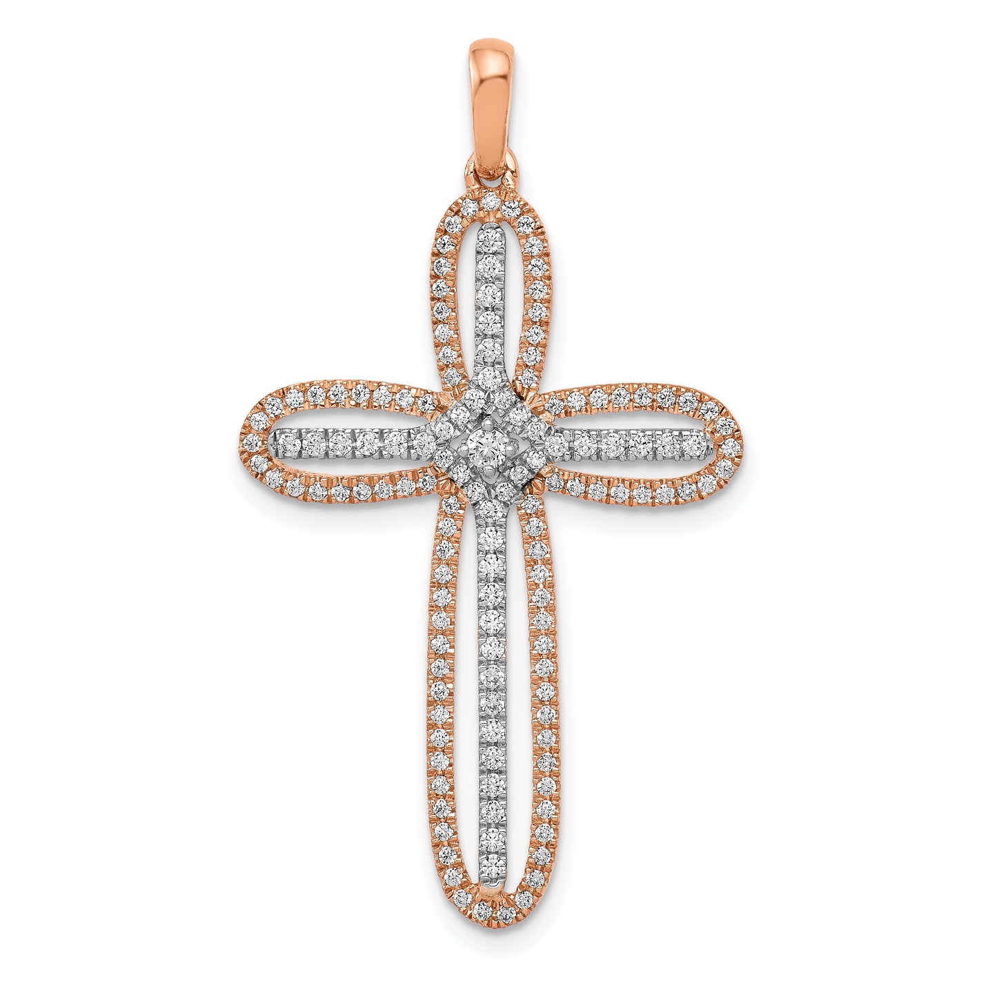 14k White and Rose Gold Diamond Cross Pendant