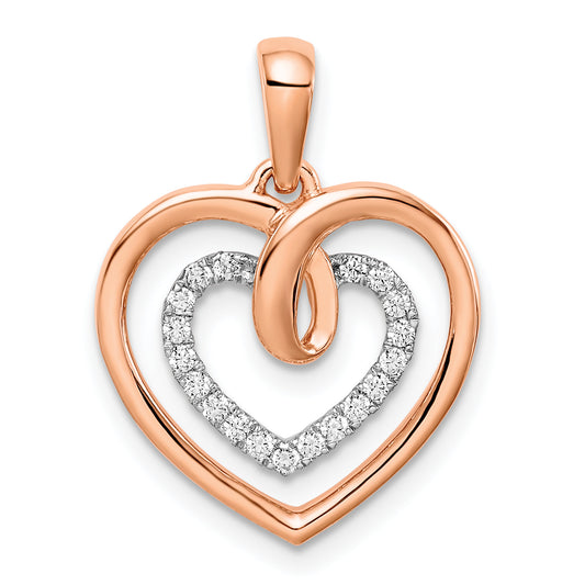 14k Two-tone White and Rose Heart Diamond Pendant