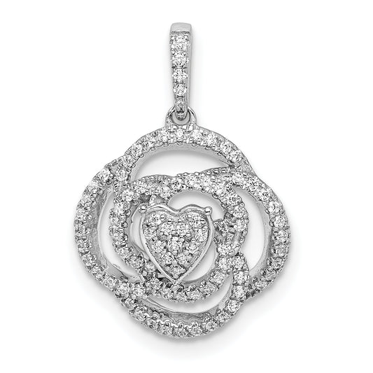 14k White Gold Floral Diamond Pendant