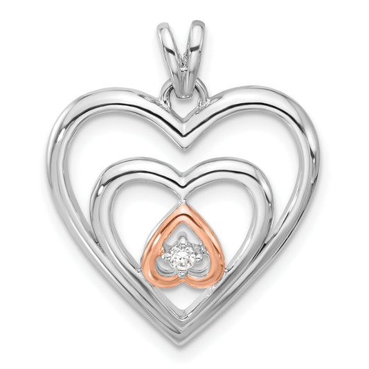 Sterling Silver and Rose-tone Polished CZ Heart Pendant