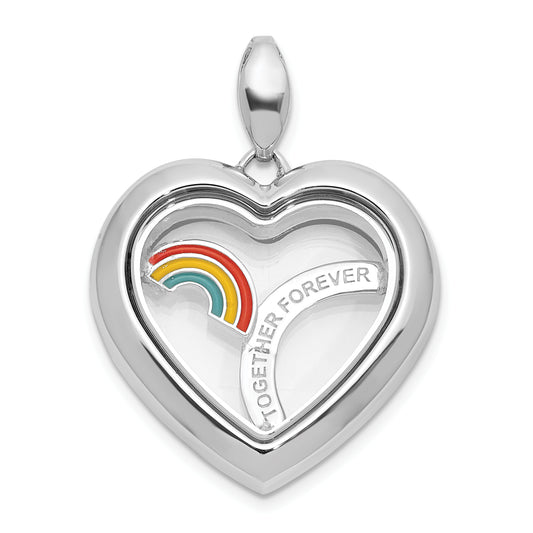 SS Rhod-pltd Glass and Enamel Together Forever Rainbow Heart Pendant