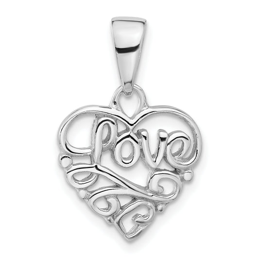Sterling Silver Rhodium-plated Polished Hollow Love Pendant