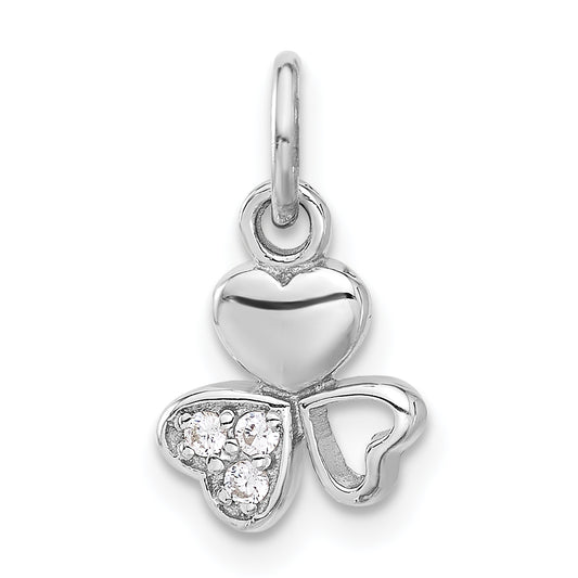Sterling Silver Rhodium-plated CZ 3 Heart Charm Pendant
