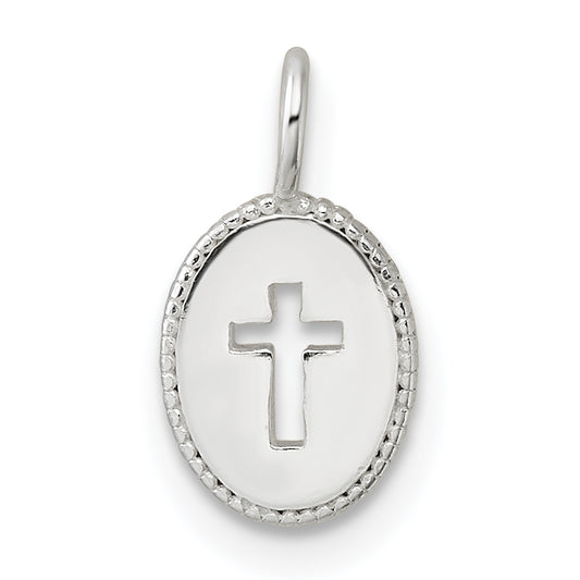 Sterling Silver E-Coating Small Oval Cut-out Cross Charm
