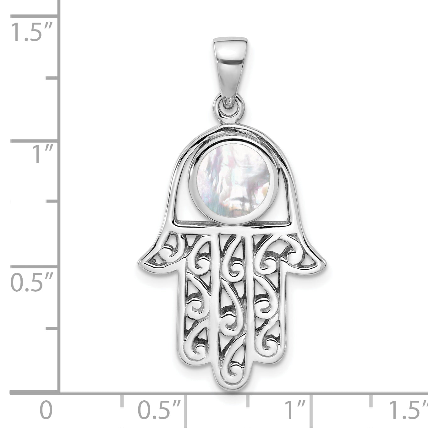 Sterling Silver Rhodium-Plated Polished Mother of Pearl Hamsa Pendant