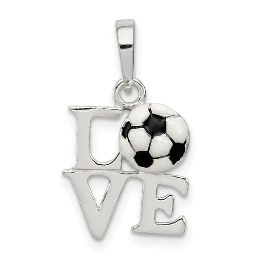 Sterling Silver Polished Enamel Love Soccer Pendant