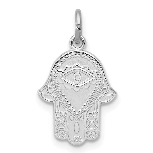 Sterling Silver Rhodium-plated Polished Chamseh/Hamsa Pendant