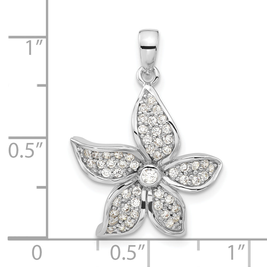 Sterling Silver Rhodium-plated Polished CZ Flower Pendant
