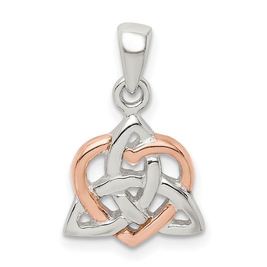 Sterling Silver Trinty Knot and Rose Tone Heart Pendant