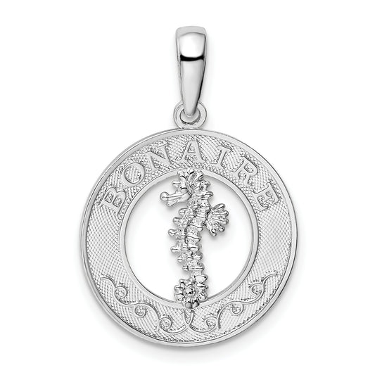 Sterling Silver Polished Bonaire Circle with Seahorse Pendant